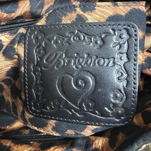 Brighton Woven Tan Straw Shoulder Bag Handbag Purse Black Croc Leather Handles - Picture 10 of 15